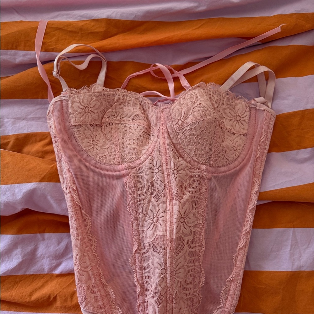 Shein Pink Lace Bustier Corset